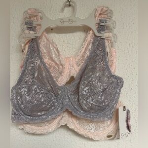 Jessica Simpson NWT Sz 34C  3 Pk Pretty Lace Pink White Gray Bralette Set Size